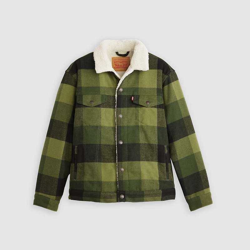 Relaxed Fit Plaid Trucker Jacket