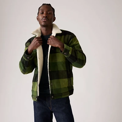 Relaxed Fit Plaid Trucker Jacket