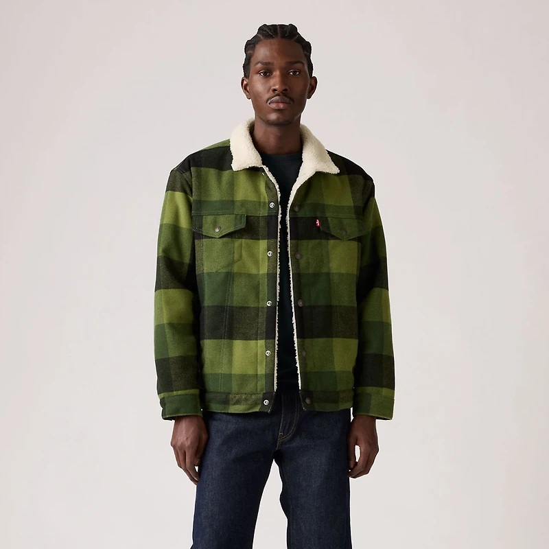 Relaxed Fit Plaid Trucker Jacket