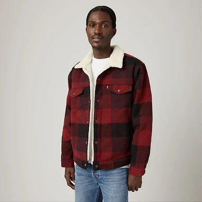Relaxed Fit Plaid Trucker Jacket