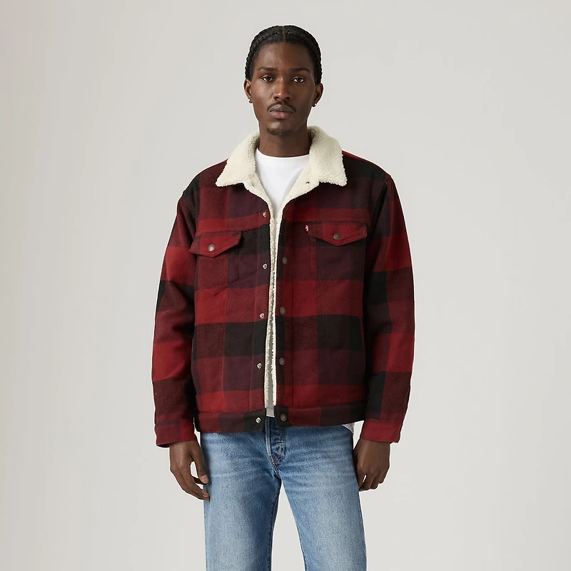 Relaxed Fit Plaid Trucker Jacket