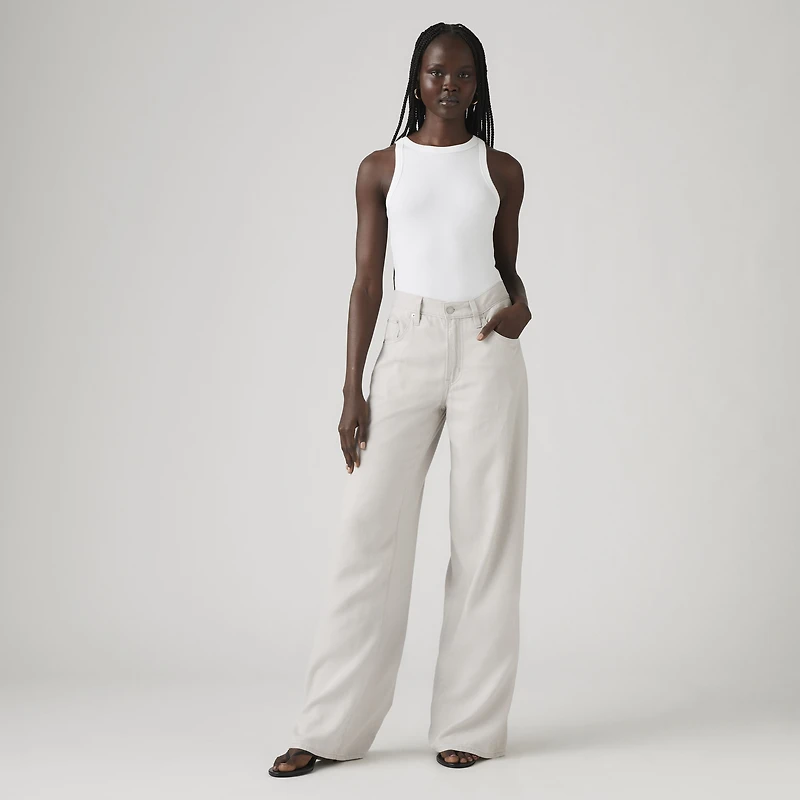 XL Baggy Straight Linen Blend Women's Pants