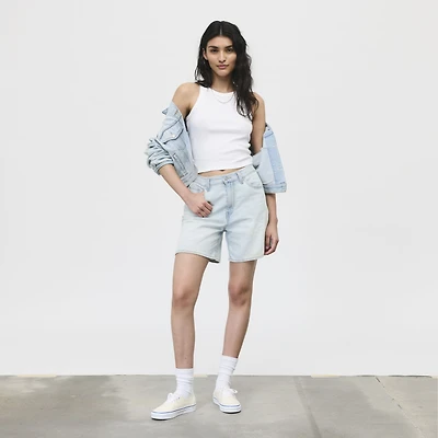 High Rise Baggy Linen+ Denim Lightweight Women's Shorts