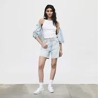 High Rise Baggy Linen+ Denim Lightweight Women's Shorts