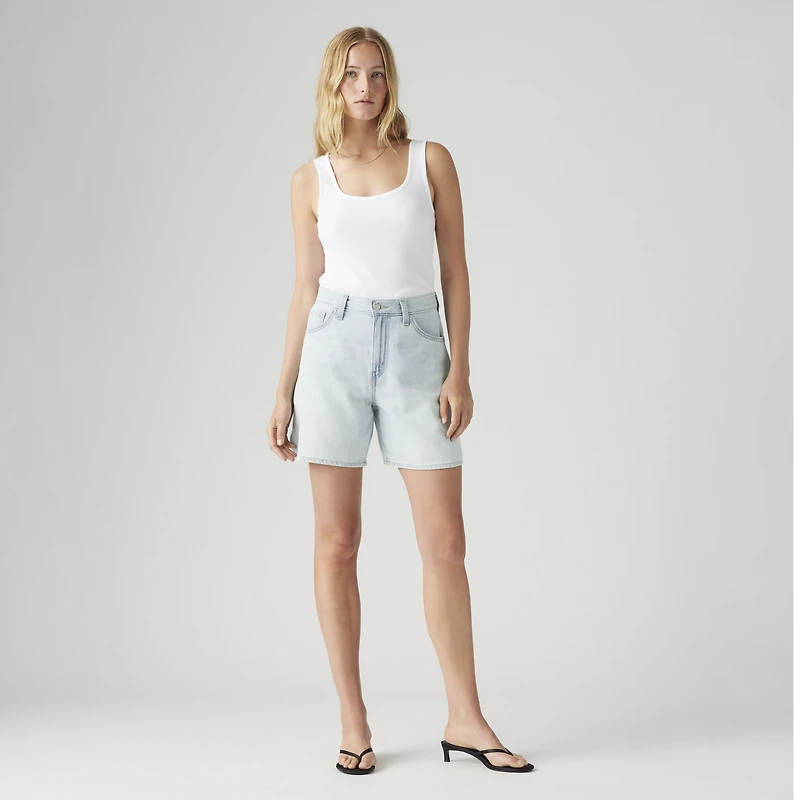 High Rise Baggy Linen+ Denim Lightweight Women's Shorts