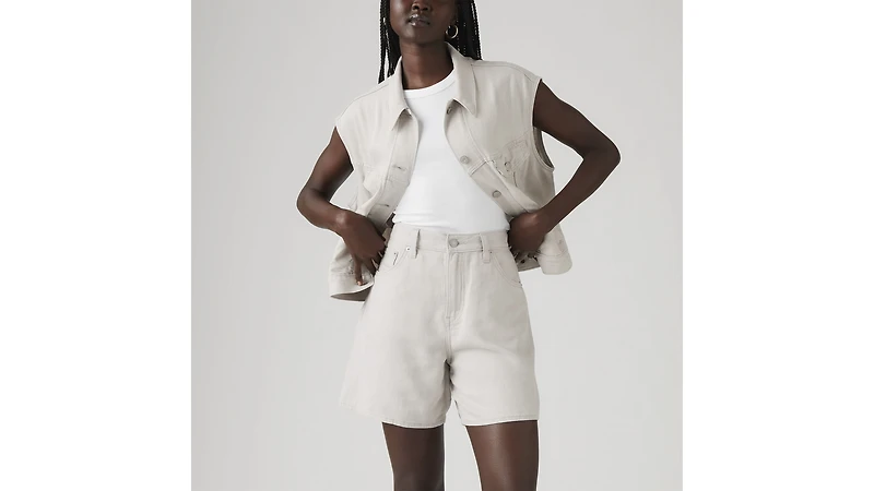 High Rise Baggy Linen Blend Lightweight Women's Shorts