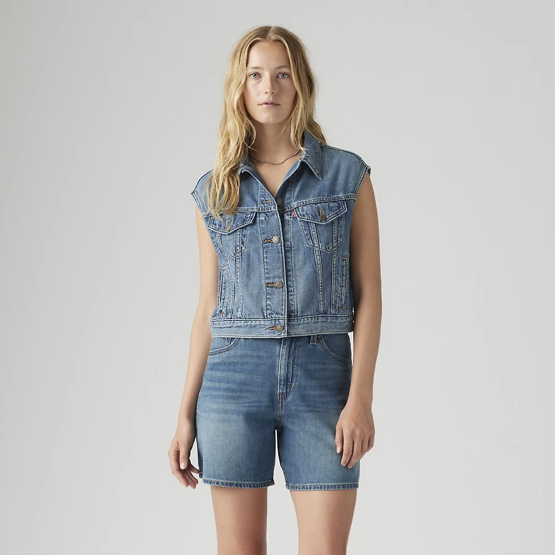 Shrunken '90s Linen+ Denim Lightweight Vest