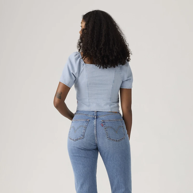 Kierra Short-Sleeve Denim Blouse