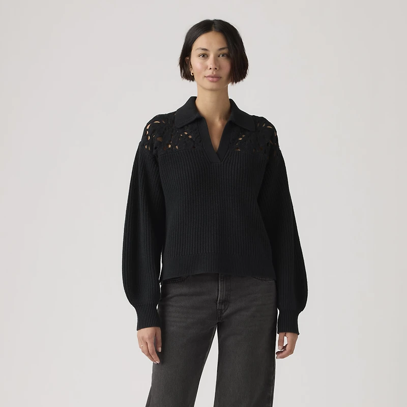 Bianca Crochet Polo Sweater
