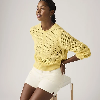 Gaelle Long-Sleeve Crochet Pullover