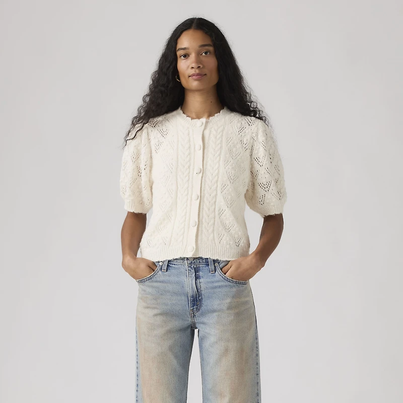 Pauline Pointelle Short-Sleeve Cardigan