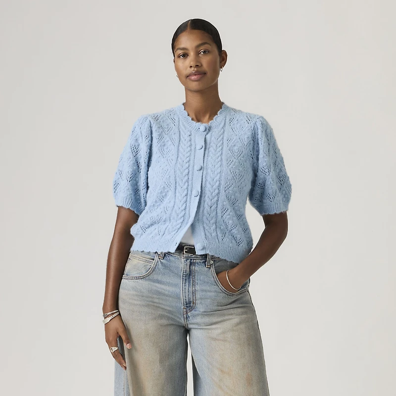 Pauline Pointelle Short-Sleeve Cardigan