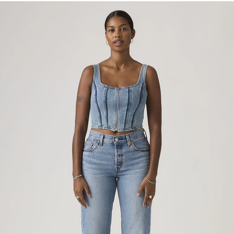 Seamed Zip Bustier Top