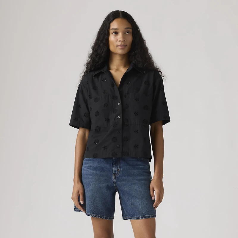 Harlie Novelty Short-Sleeve Cropped Shirt