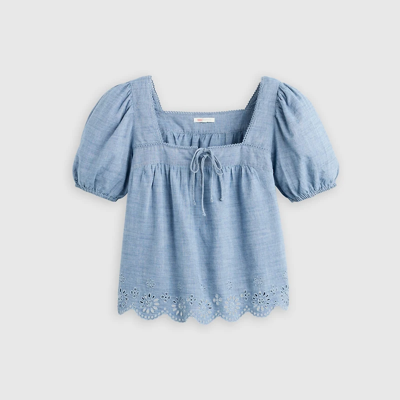 Darling Short-Sleeve Cutwork Blouse