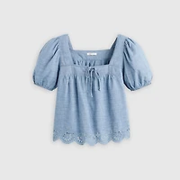 Darling Short-Sleeve Cutwork Blouse