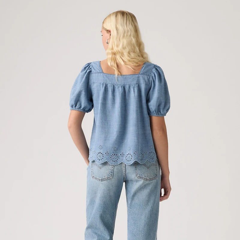 Darling Short-Sleeve Cutwork Blouse