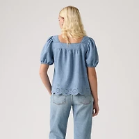 Darling Short-Sleeve Cutwork Blouse