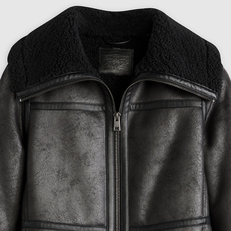 Faux Shearling Funnel Coat