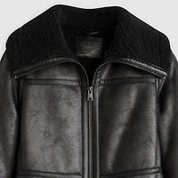 Faux Shearling Funnel Coat