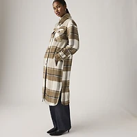 Long Plaid Shirt Jacket With Interior Quilted Lining