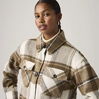 Long Plaid Shirt Jacket With Interior Quilted Lining