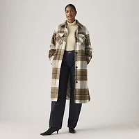 Long Plaid Shirt Jacket With Interior Quilted Lining