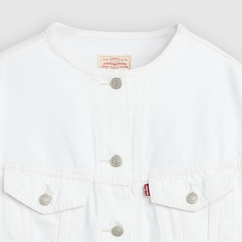 90s Shrunken Collarless Trucker Jacket