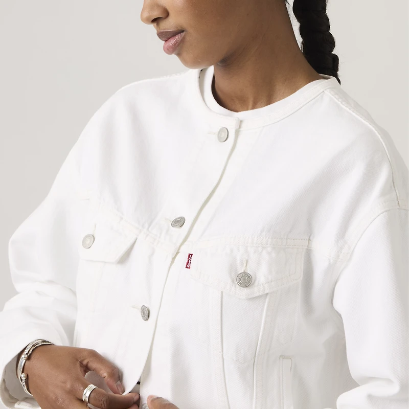 90s Shrunken Collarless Trucker Jacket