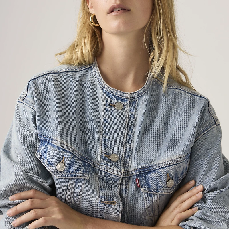 '90s Shrunken Collarless Trucker Jacket