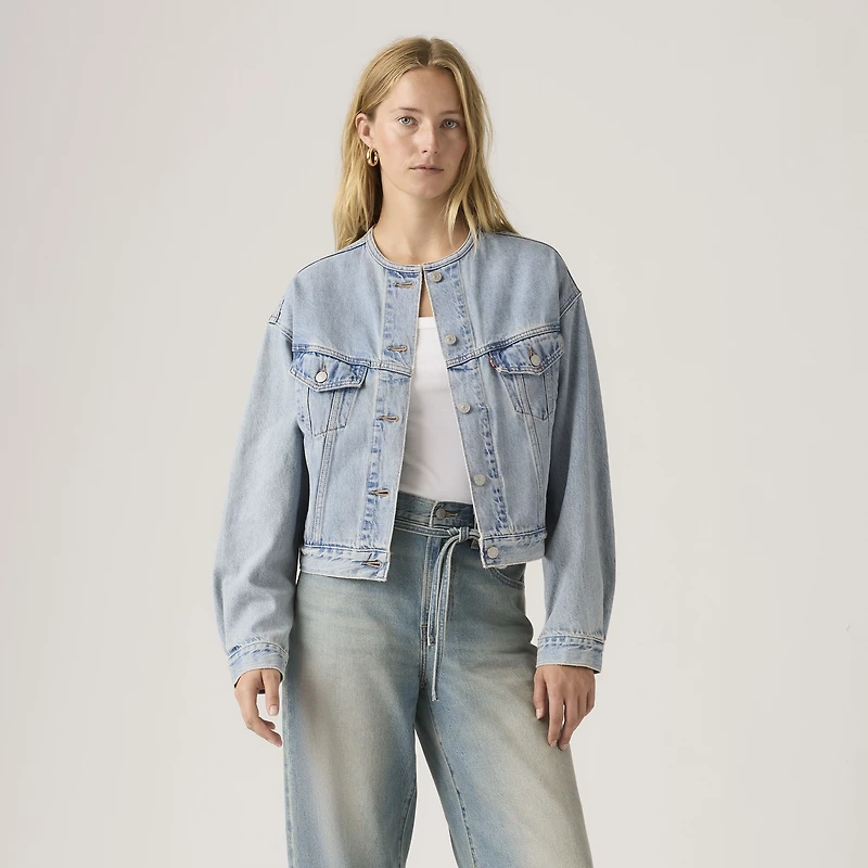 '90s Shrunken Collarless Trucker Jacket