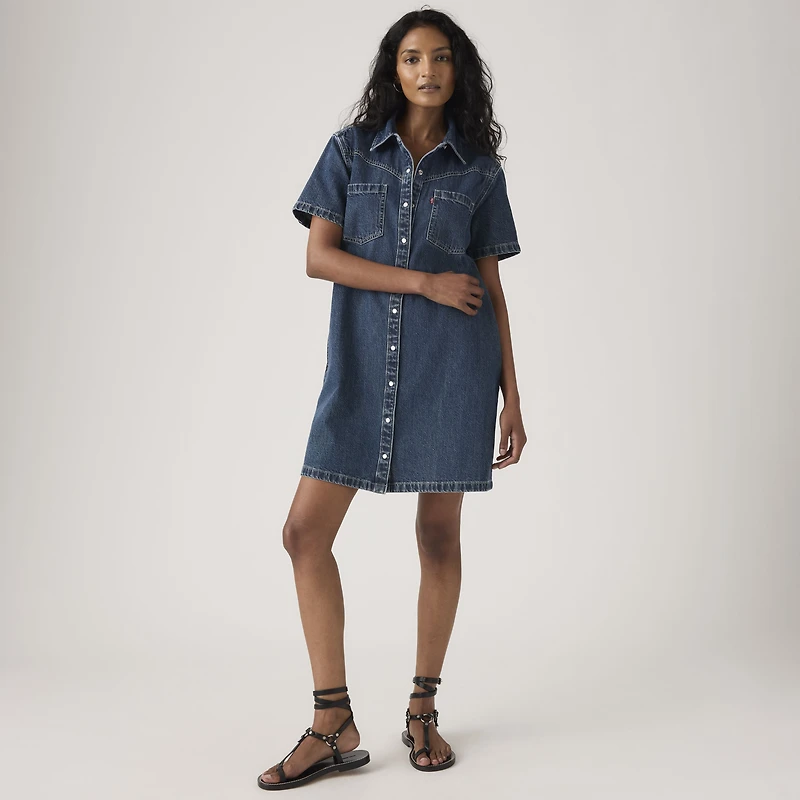 Louisa Short-Sleeve Denim Dress
