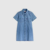 Louisa Short-Sleeve Denim Midi Dress