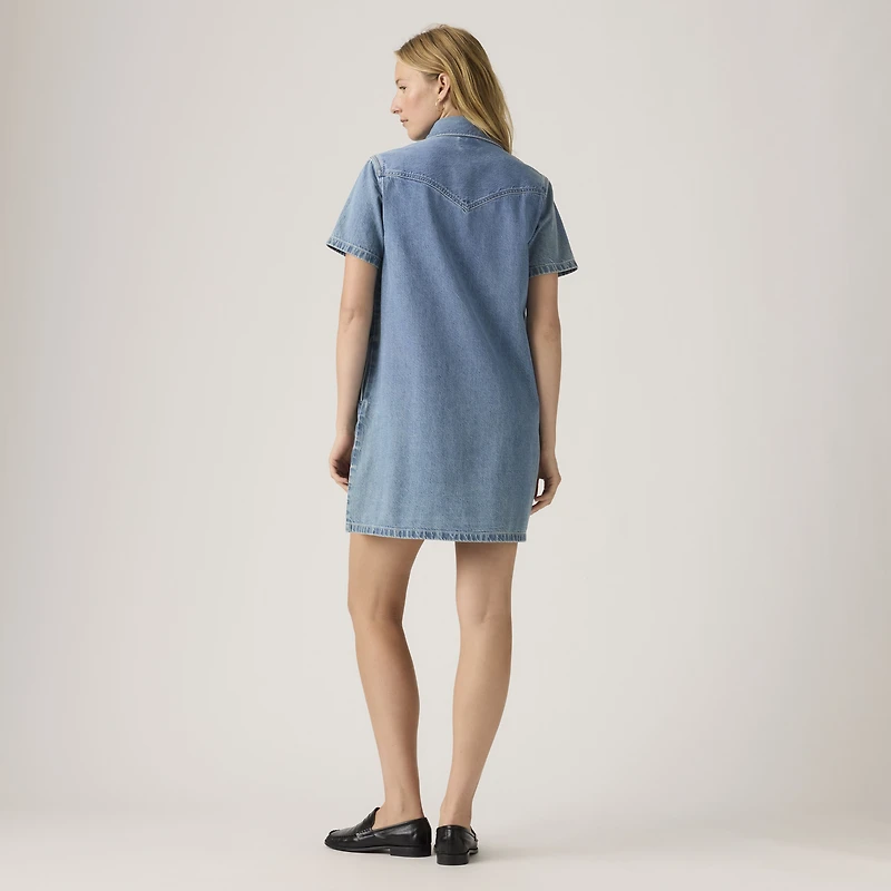 Louisa Short-Sleeve Denim Midi Dress