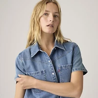 Louisa Short-Sleeve Denim Midi Dress