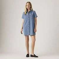 Louisa Short-Sleeve Denim Midi Dress