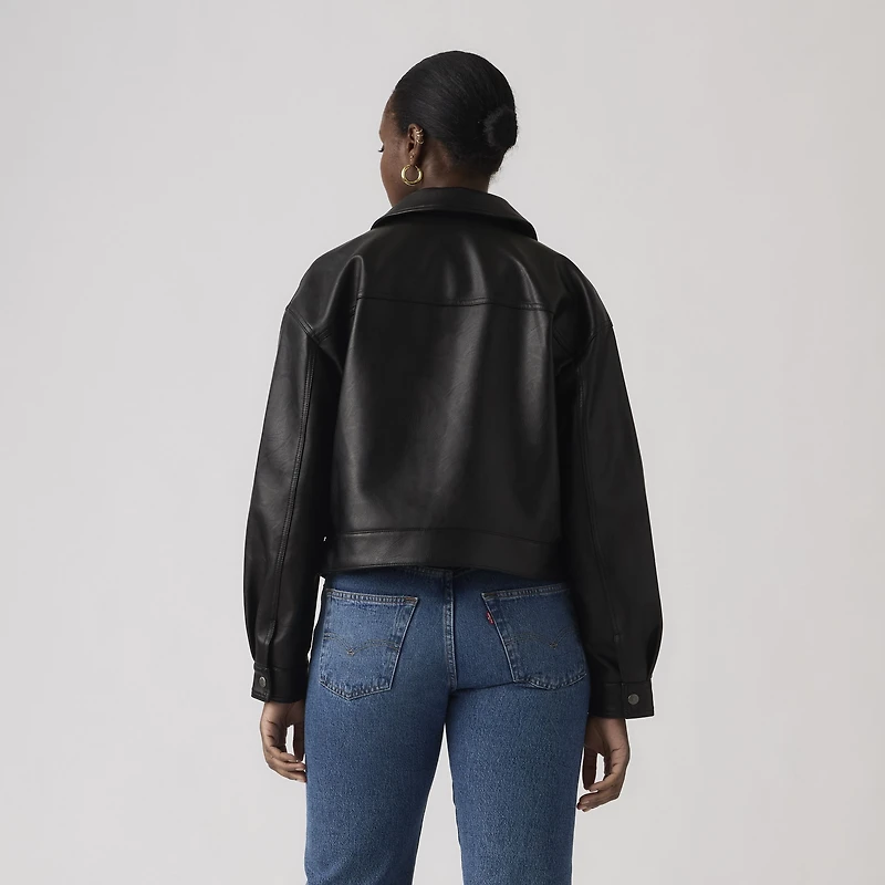 Faux Leather Boxy Zip Jacket