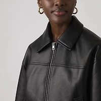Faux Leather Boxy Zip Jacket