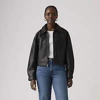 Faux Leather Boxy Zip Jacket