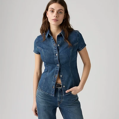 Short-Sleeve Shaped Denim Shirt