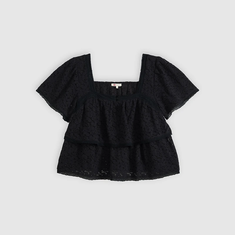 Dom Short-Sleeve Lace Blouse