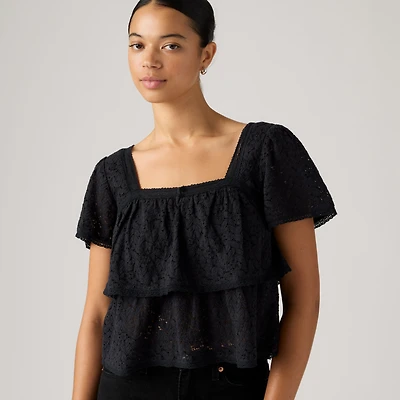 Dom Short-Sleeve Lace Blouse