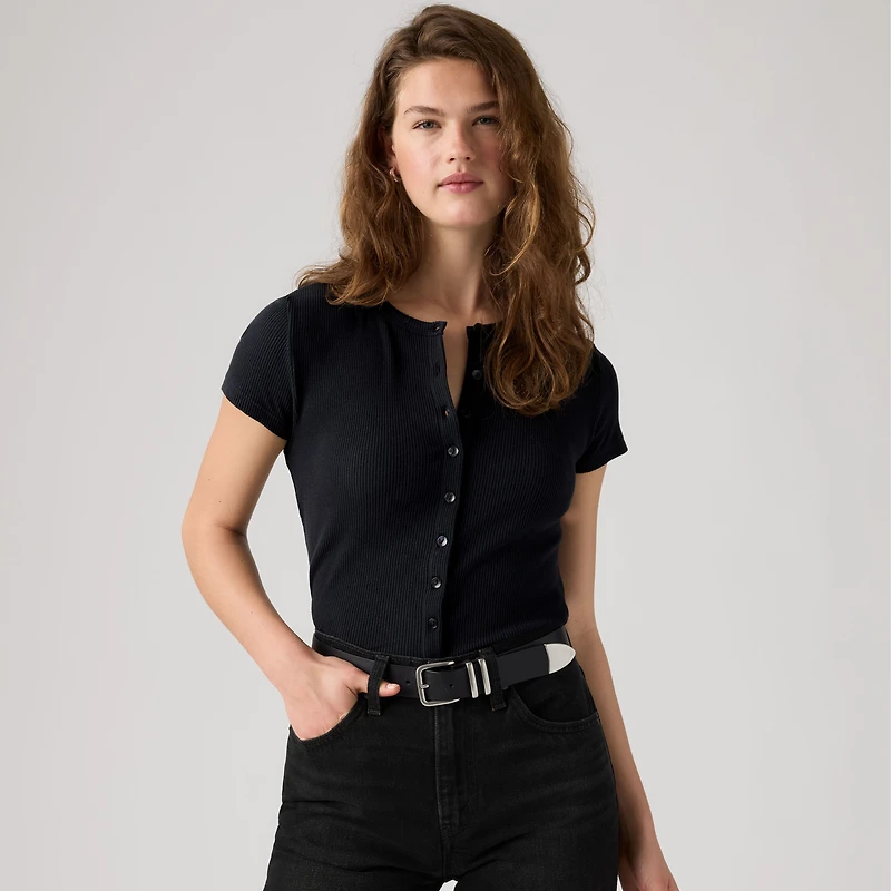 Rory Button Short-Sleeve Top