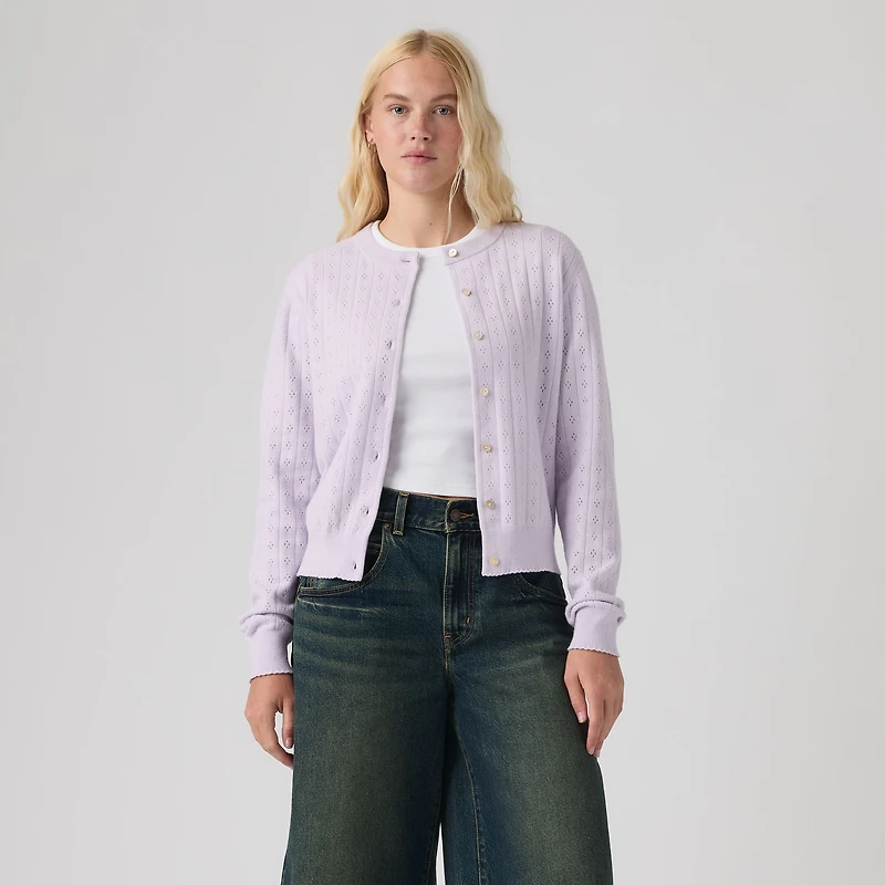 Supersoft Pointelle Crewneck Cardigan