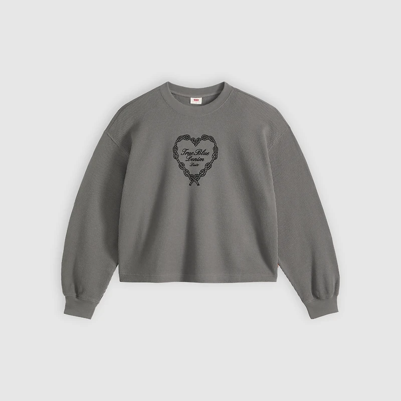 Graphic Relaxed Waffle Long-Sleeve Crewneck Top