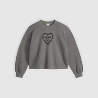 Graphic Relaxed Waffle Long-Sleeve Crewneck Top