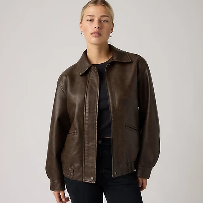 Faux Leather Relaxed Fit Bomber