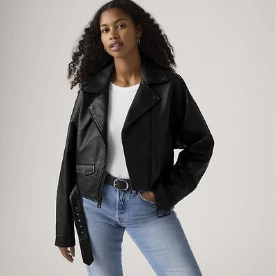 Belted Crop Moto Jacket