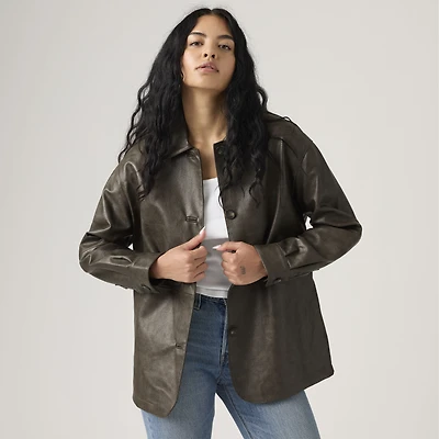 Faux Leather Vintage Blazer