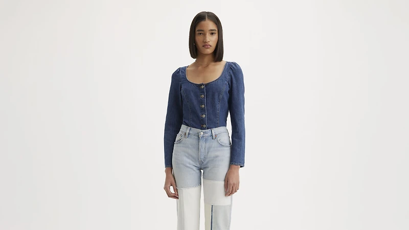 Weston Denim Long Sleeve Corset Blouse